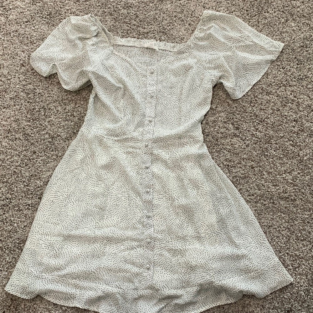 Sienna sky, white with black polka dots, dress size M